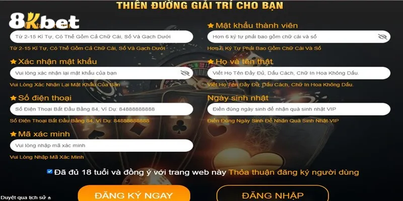 Đăng ký 8KBET để thực hiện thanh toán nhanh
